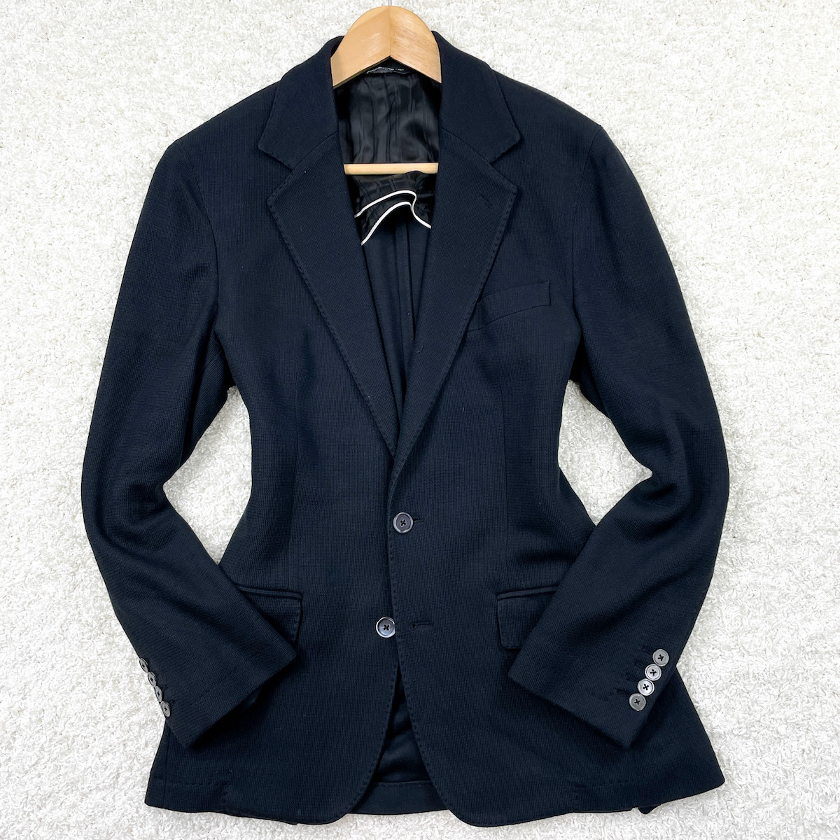 【DOLCE&GABBANA】レーヨン混 スウェット生地 テーラードジャケット 黒/ブラック 46 S〜スリムM程度 夏秋 ドルチェ&ガッバーナ ドルガバ