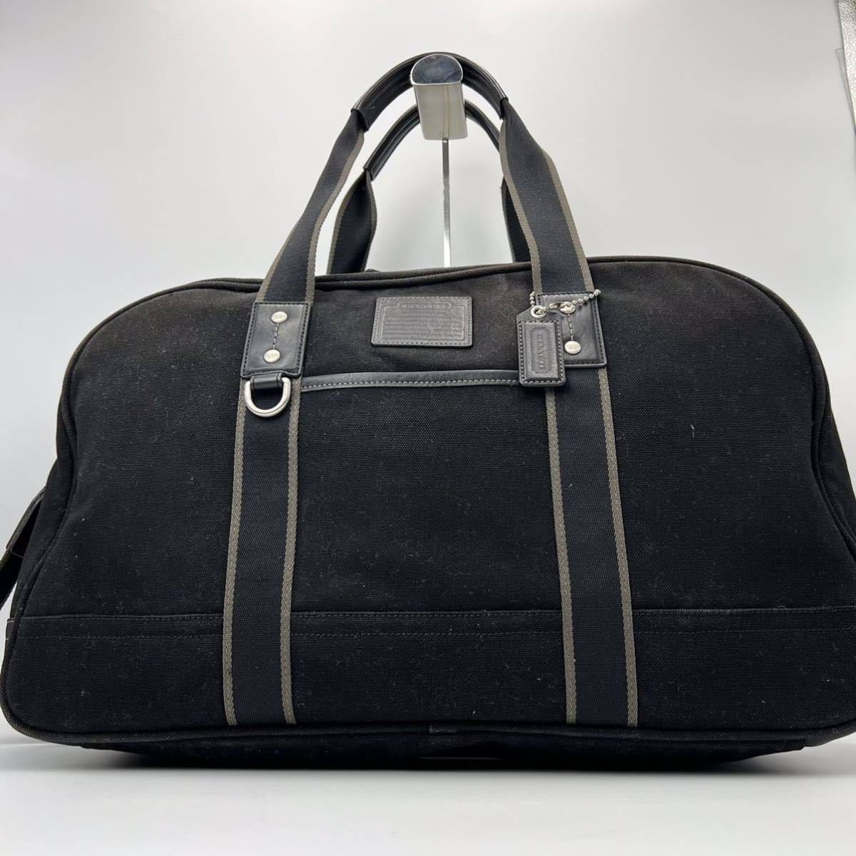 1円 【超高級品】希少 COACH コーチ ボストンバッグ ビジネス トートショルダー キャンバス 大容量 2way ブラック 黒 メンズ ボストンバッグ COACH コーチ 男性用レザー 本革 最