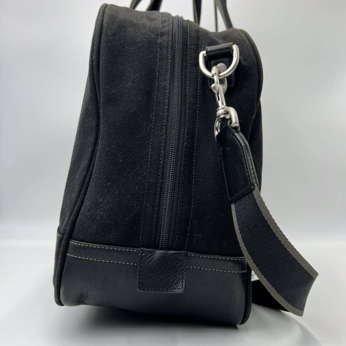 1円 【超高級品】希少 COACH コーチ ボストンバッグ ビジネス トートショルダー キャンバス 大容量 2way ブラック 黒 メンズ ボストンバッグ COACH コーチ 男性用レザー 本革 最