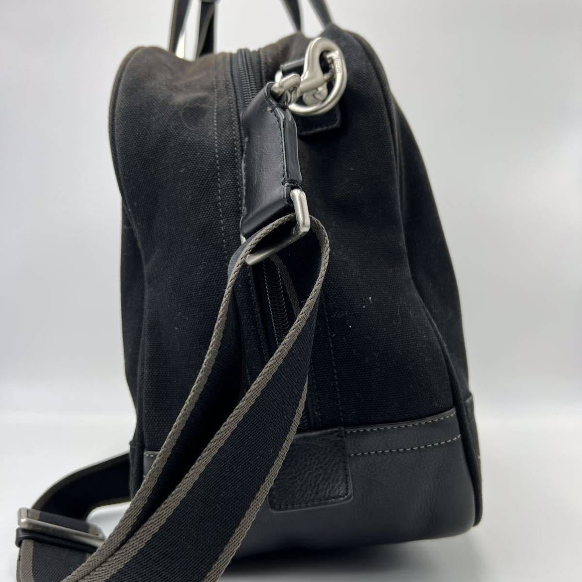 1円 【超高級品】希少 COACH コーチ ボストンバッグ ビジネス トートショルダー キャンバス 大容量 2way ブラック 黒 メンズ ボストンバッグ COACH コーチ 男性用レザー 本革 最