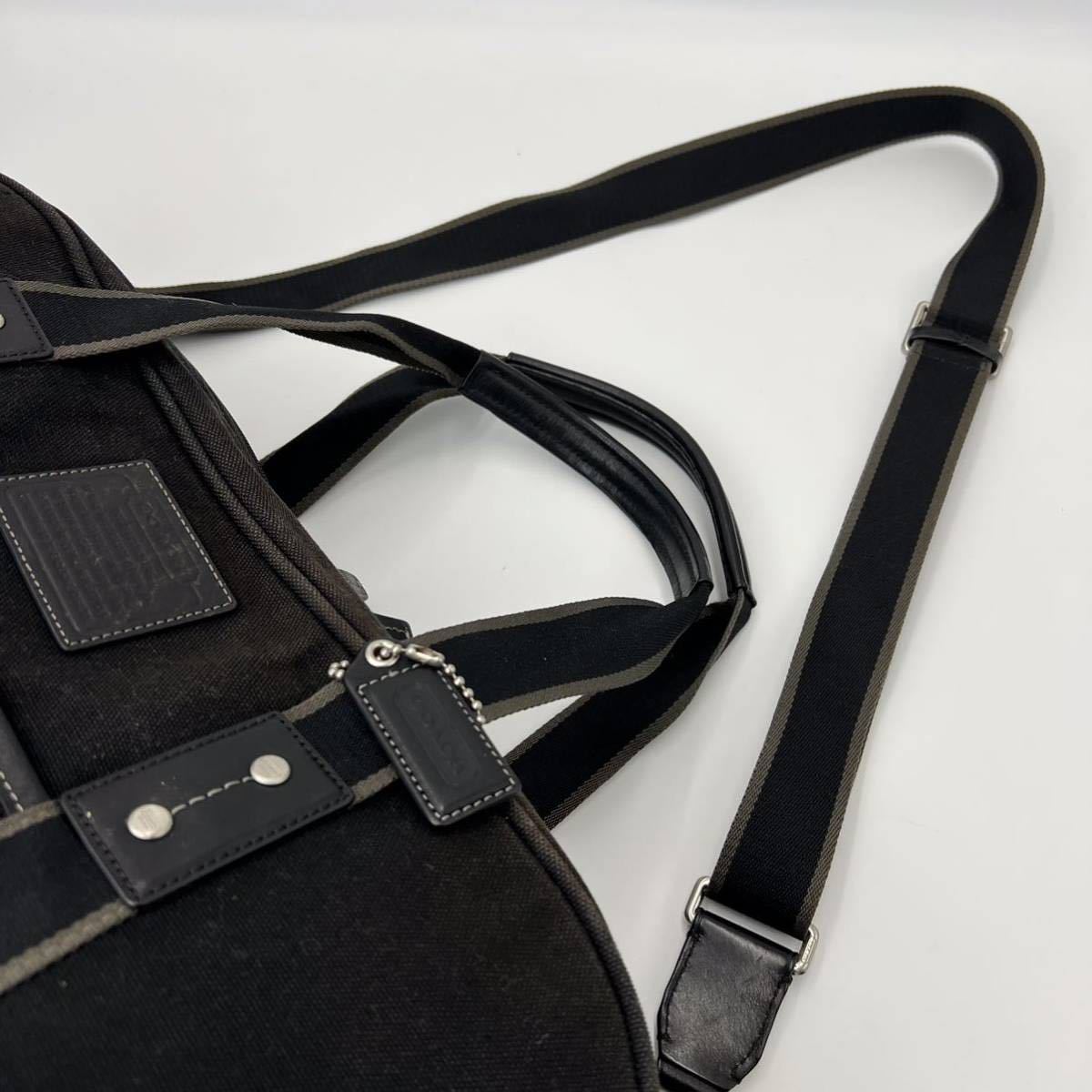 1円 【超高級品】希少 COACH コーチ ボストンバッグ ビジネス トートショルダー キャンバス 大容量 2way ブラック 黒 メンズ ボストンバッグ COACH コーチ 男性用レザー 本革 最