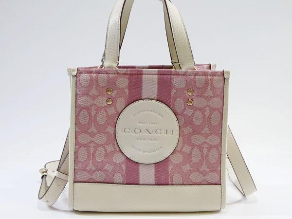 【新品 未使用 177 k】 COACH コーチ ショルダー トートバッグ キャンバス ピンク ホワイト レディース メンズ から贈物に 参考定価3.5万円