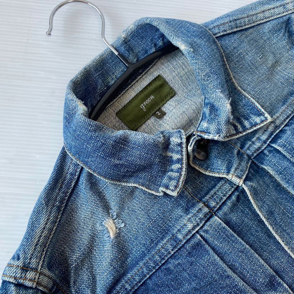 現HYKE green ダメージ加工デニムジャケットサイズ1 green（Gジャン