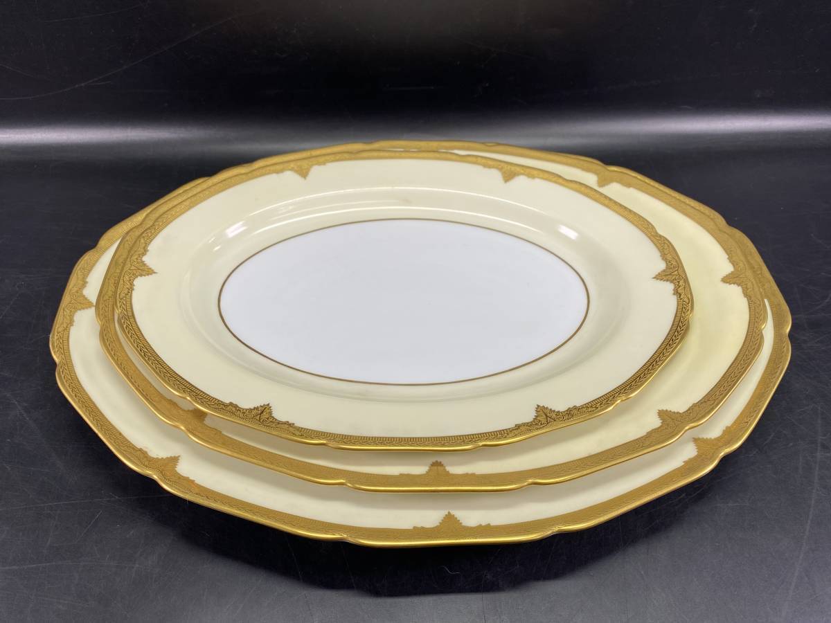8＃J/X2842 オールドノリタケ Noritake GOLDALDO 金彩 皿 楕円皿 3点 _