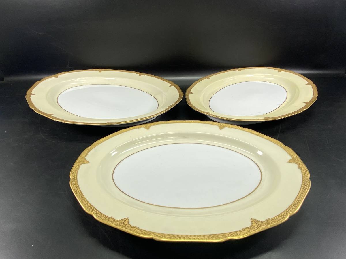 8＃J/X2842 オールドノリタケ Noritake GOLDALDO 金彩 皿 楕円皿 3点 _