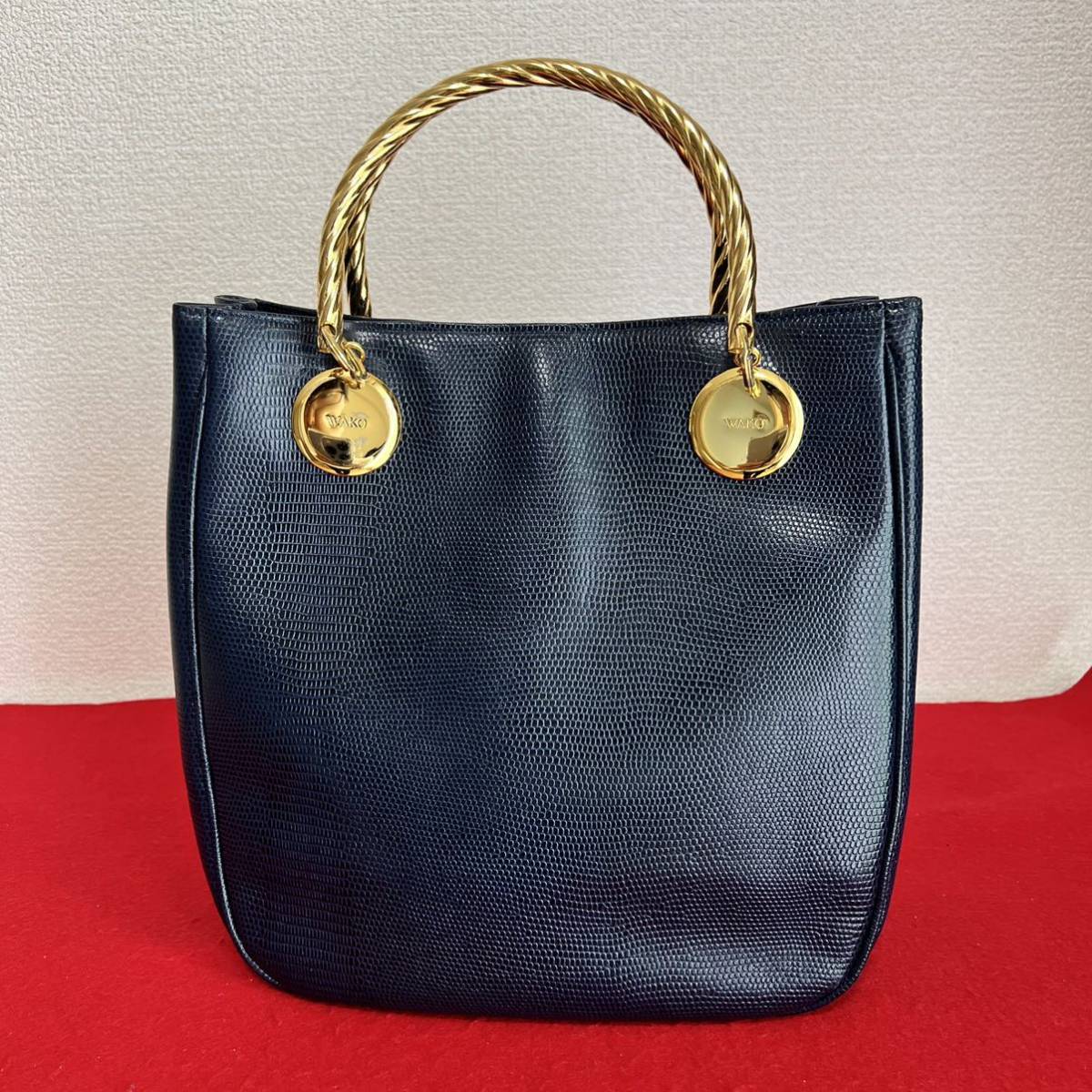 銀座和光 Ginza WAKO ハンドバッグ リザード型押し ゴールド金具 銀座和光 Ginza WAKO ハンドバッグ リザード型押し ゴールド金具