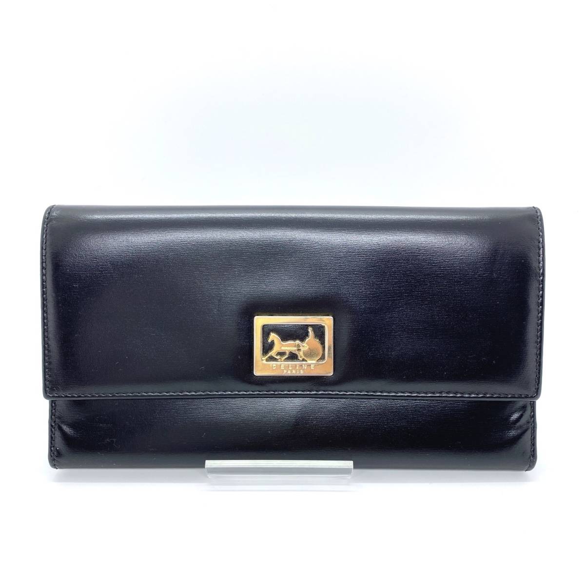 CELINE セリーヌ ヴィンテージ ゴールド馬車金具 本革 レザー 高級 三