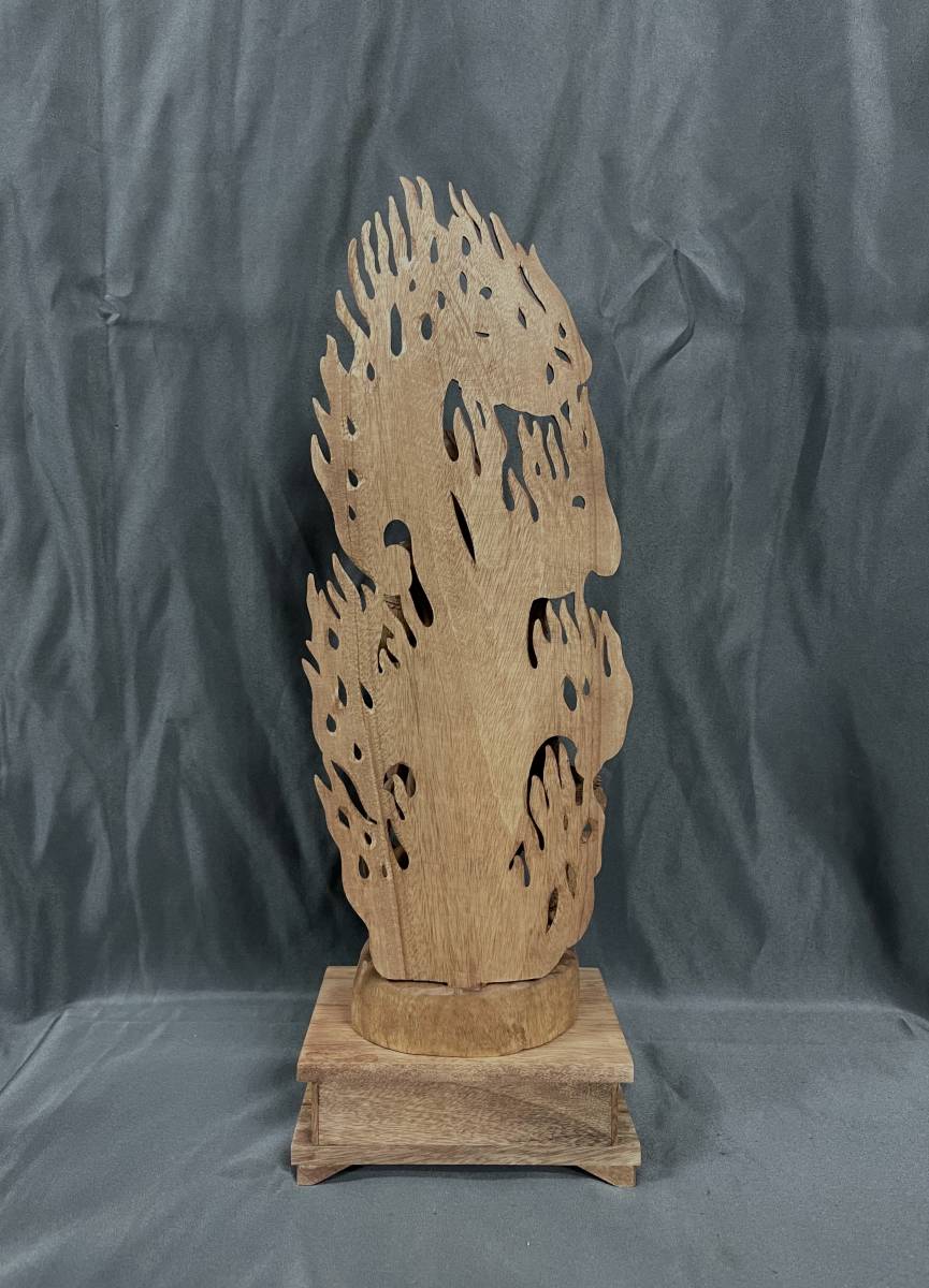 高39cm 井波彫刻 仏教工芸品 楠材製 極上彫 木彫仏像 倶利伽羅不動明王立像