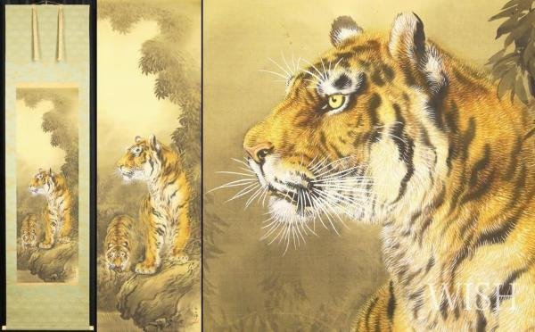 三尾呉石／大橋翠石師事「雀に菊」掛軸 紙本 真作WISH 【