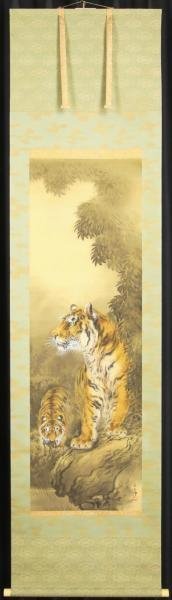 唐寅 呉門避暑詩 書法 掛軸 70×173cm 証書付 真作】【WISH】三尾呉石「静中有動」日本画 金泥仕様 掛軸 絹本 共箱