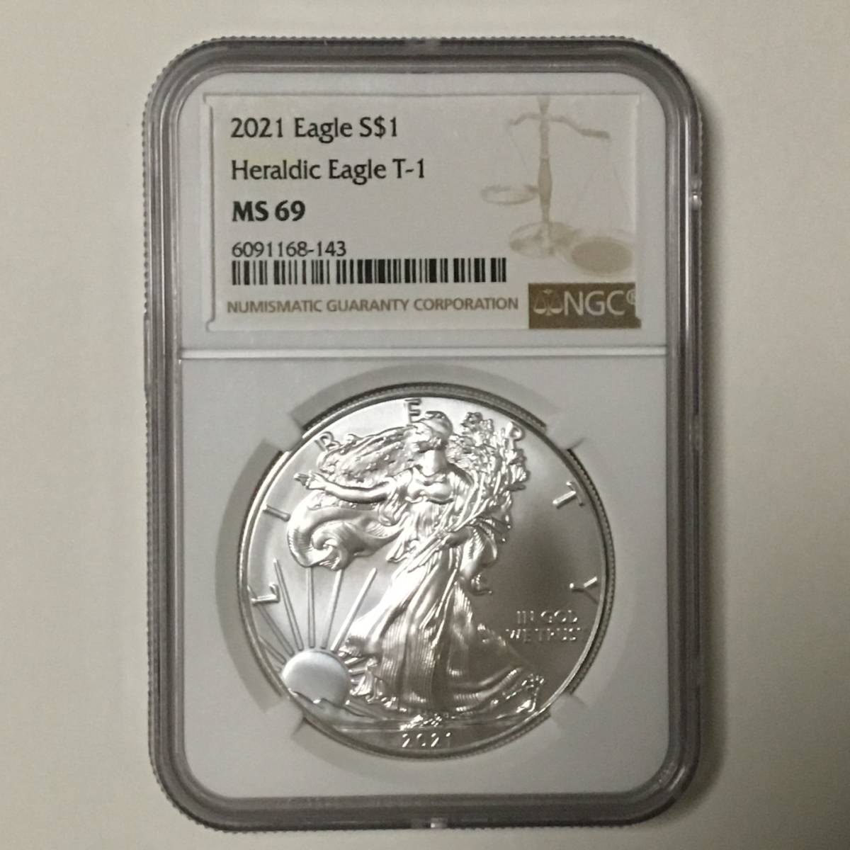 アメリカ イーグル銀貨2枚 PCGS-MS69(2021年) -1オンス銀貨-