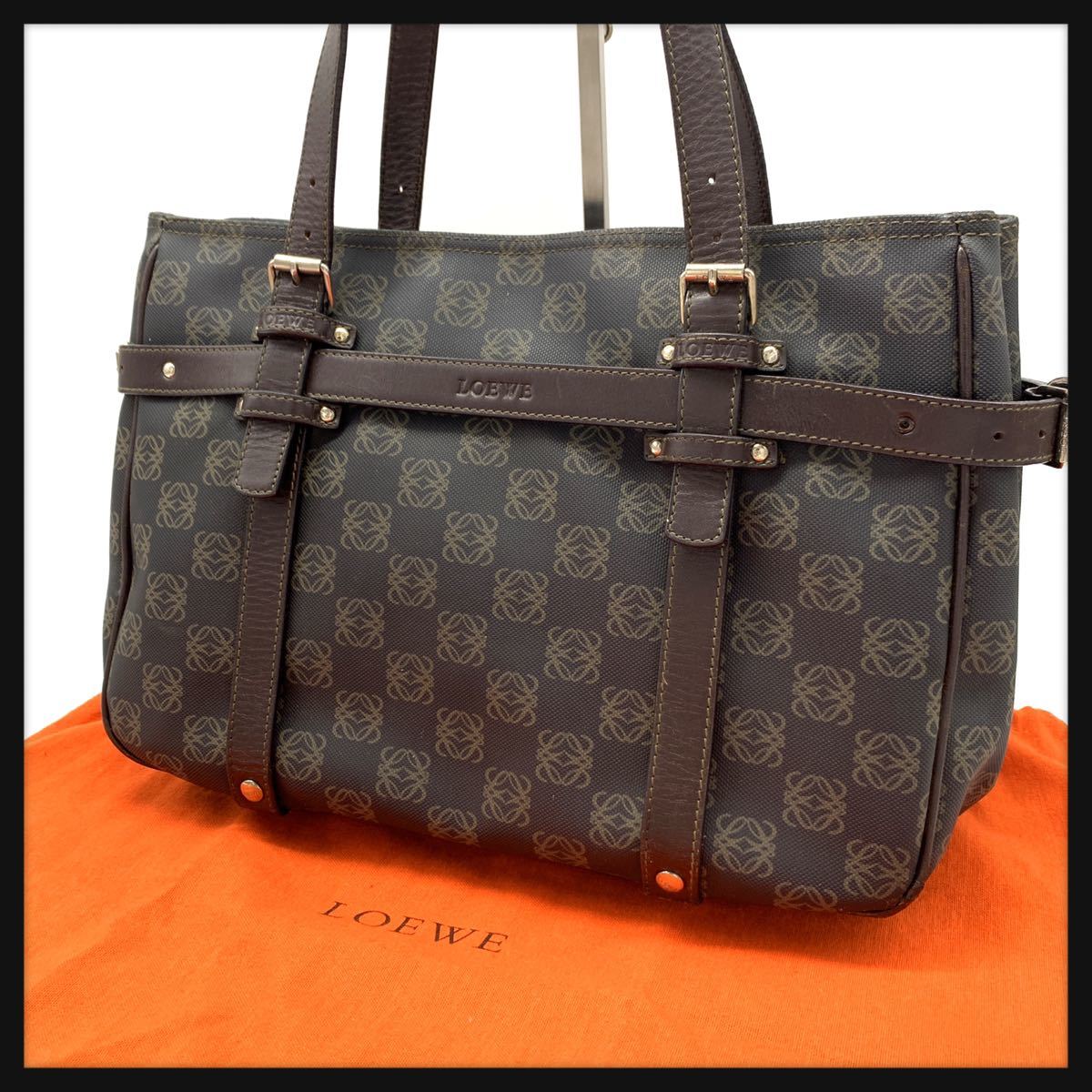 高品質，定番 5868 ロエベ LOEWE アナグラム ハンドバッグ ブラウン 