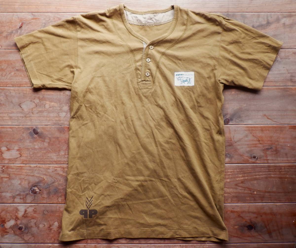 送料無料♪パパス PAPAS ISLAND ベースボールシャツ ヘンリーネックTシャツ size S(M相当) USED