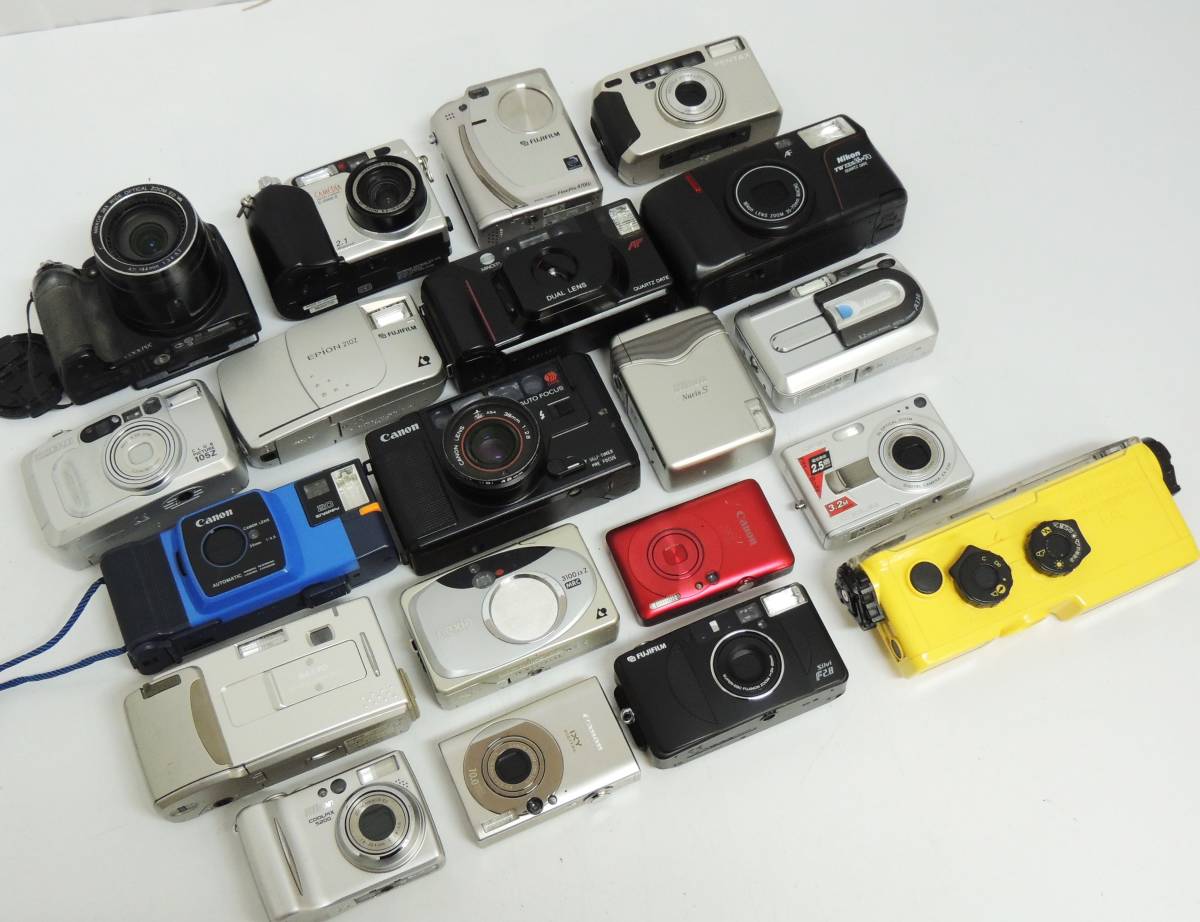 コンパクトフィルムカメラ 4台 Konica Canon FUJI □ コンパクト フィルムカメラ デジタルカメラ 20台まとめ Nikon/Canon