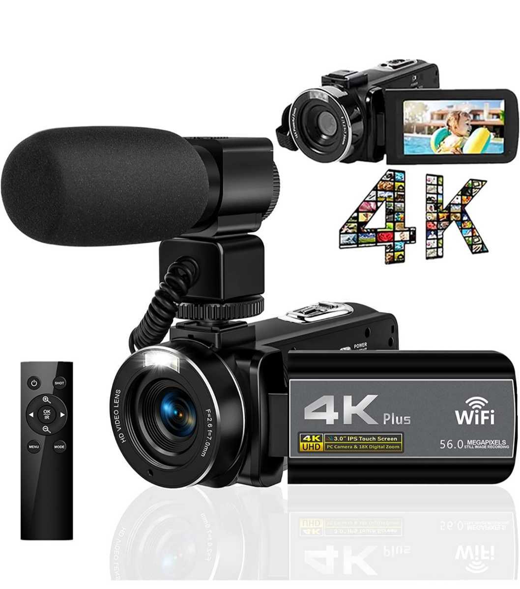 ビデオカメラ 4K 5600万画素WIFI機能 YouTubeカメラ外付け
