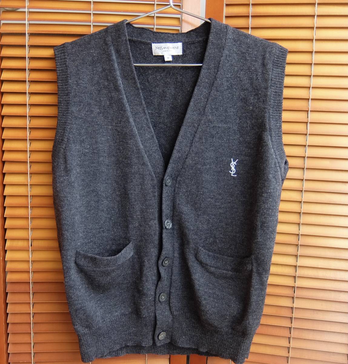 イヴ・サンローラン YSL刺繍ロゴ クラシックニットベスト ジレ ブラック L