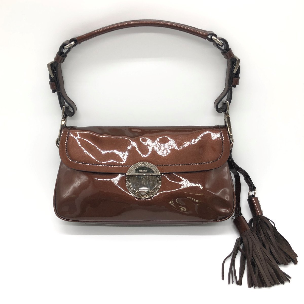 PRADA プラダ エナメル レザー ハンドバッグ 肩掛け ショルダーバッグ 