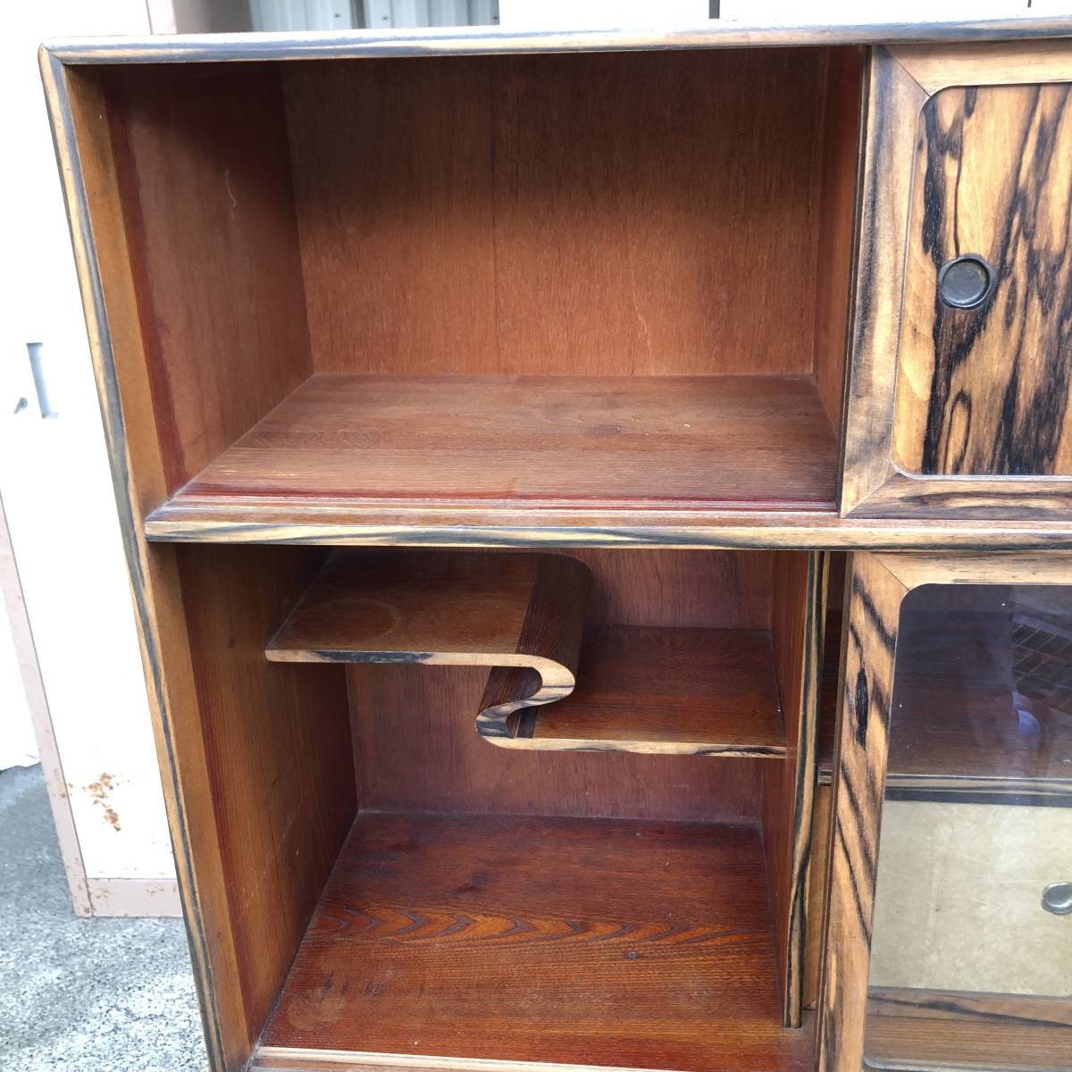 昭和レトロ 茶箪笥 水屋箪笥 ガラス戸収納棚 和家具 ヴィンテージ