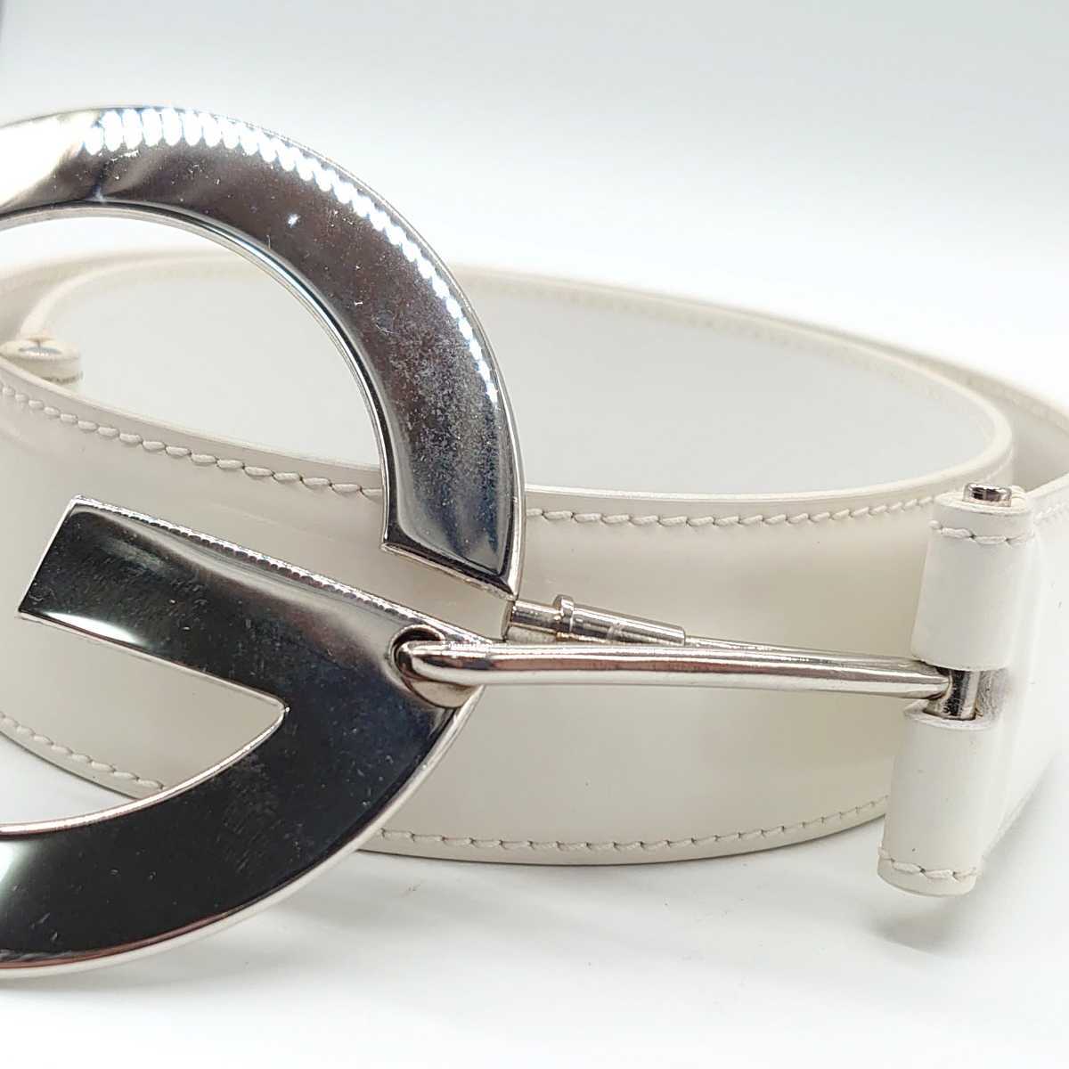 GUCCI グッチ レディース ベルト Gロゴ バックル ホワイト シルバー