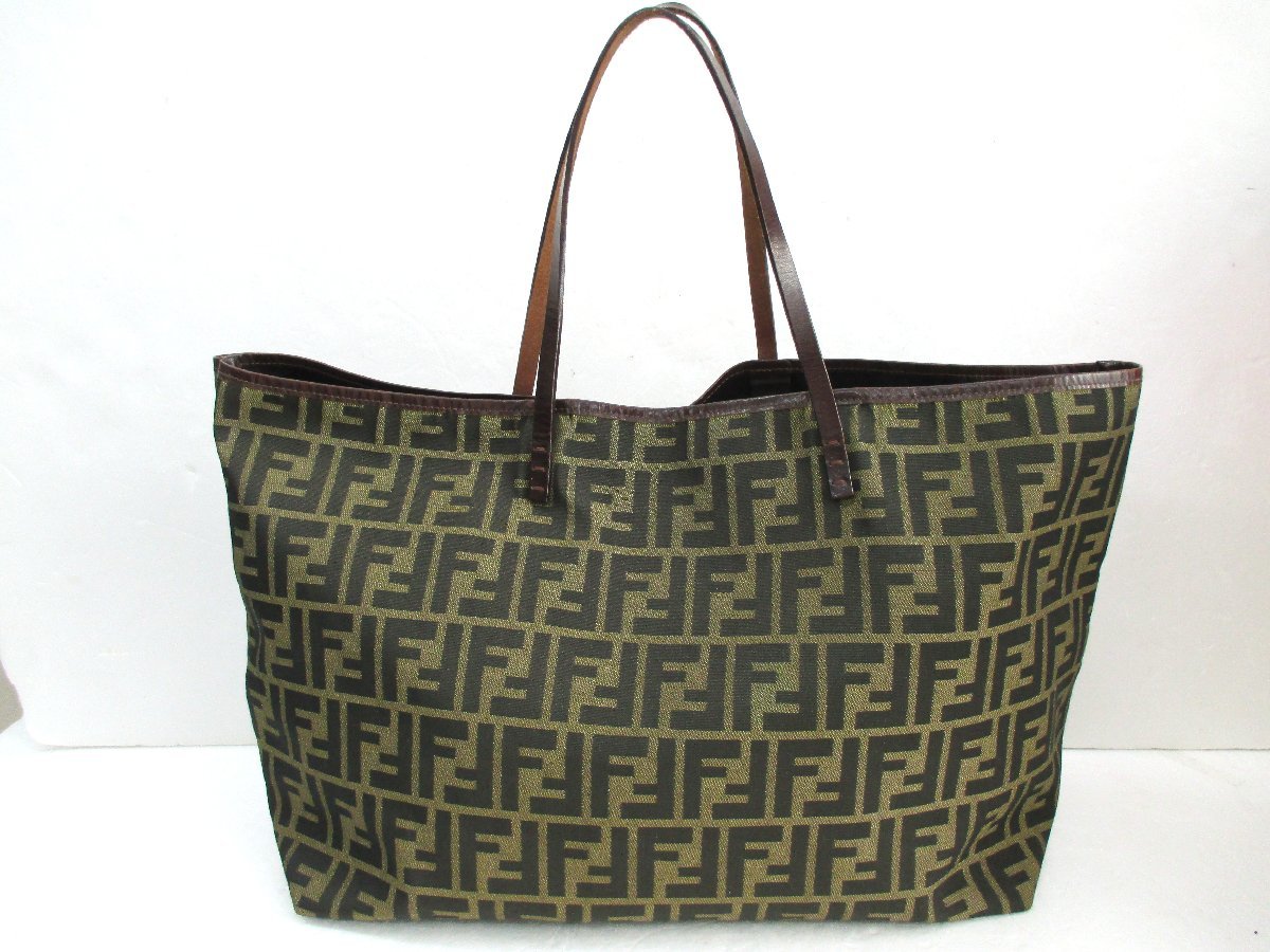 フェンディ トートバッグ ポーチ付 FENDI ズッカ キャンバス×レザー 