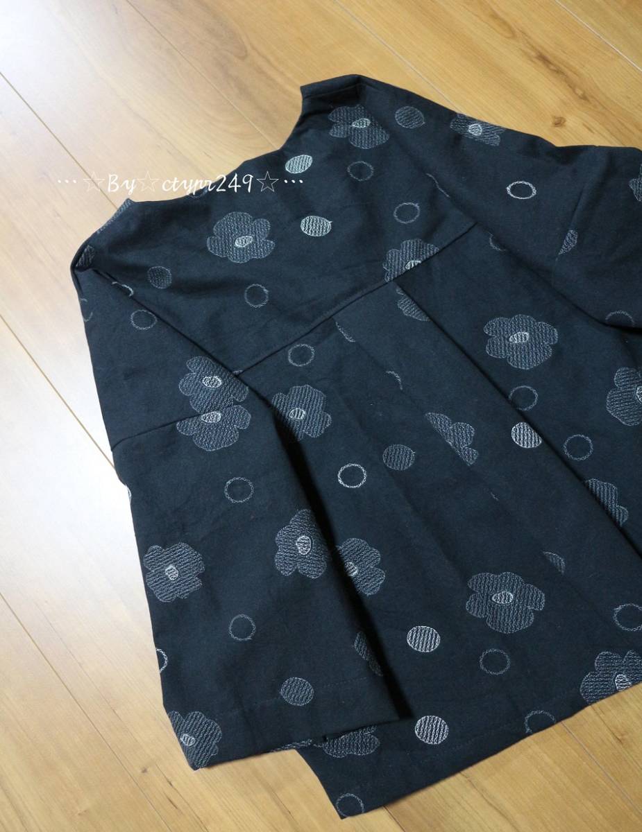 hand　made♪cotton&リネンflower刺繍ノーカラーショート丈ジャケット♪ hand | made♪cotton&amp;リネンちび襟シャツ♪ 台湾 方さん手作り藤の花刺繍リネン携帯小物ポケット 母の日