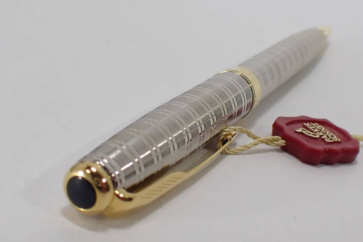 23570 PARKER SONNET FRANCE P.III パーカー ソネット ボールペン 筆記確認済み 格子柄 シルバーカラー ...