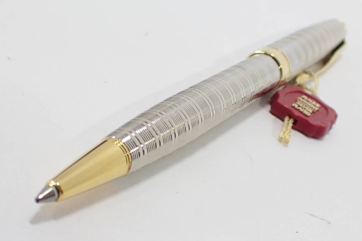 23570 PARKER SONNET FRANCE P.III パーカー ソネット ボールペン 筆記確認済み 格子柄 シルバーカラー ...