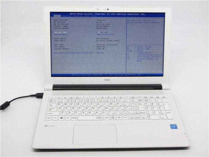 中古 ノートパソコンNEC LaVie NS100/H Celeron 1.8GHZ 4GB 通電します 