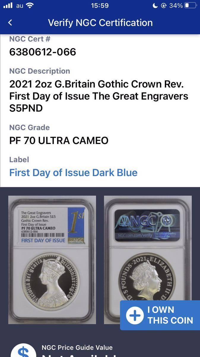 NGC70鑑定+FDI2オンス銀貨 ロイヤルミント版 ゴチッククラウン