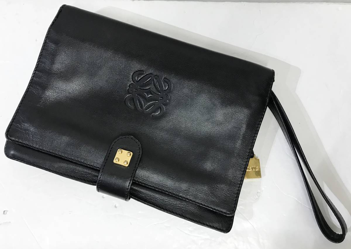 ビンテージ LOEWE ロエベ アナグラム ロゴ型押し レザー セカンド
