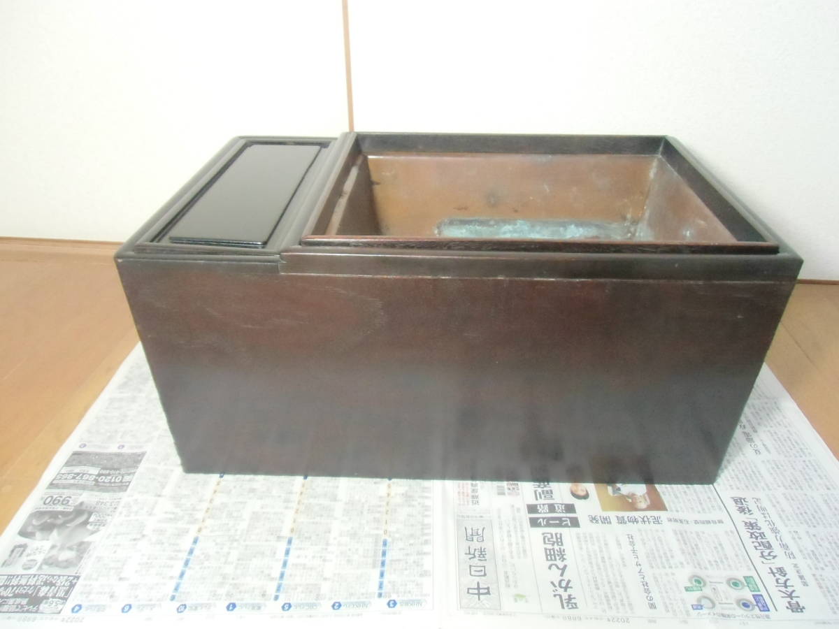 時代物、小型の高級江戸火鉢、火箸付き、美品 火鉢 長火鉢 五徳 取っ手