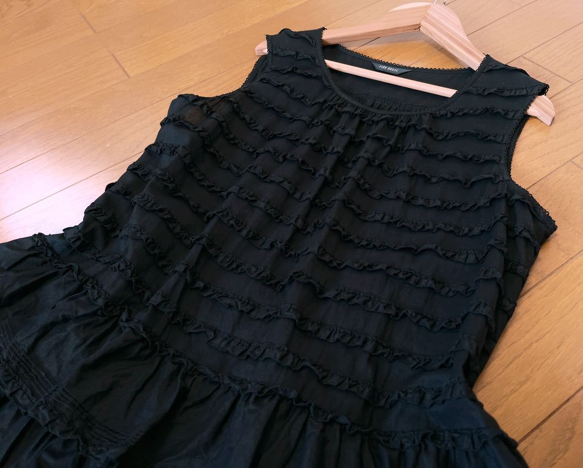 ピンクハウス 綿ローン 段々フリル 豪華 ワンピース 黒 pinkhouse 