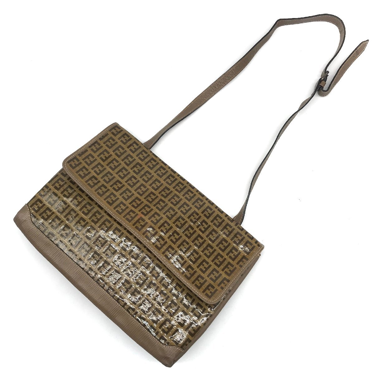 1円 FENDI フェンディ ロゴ ズッキーノ ビニール ショルダー バッグ M6374