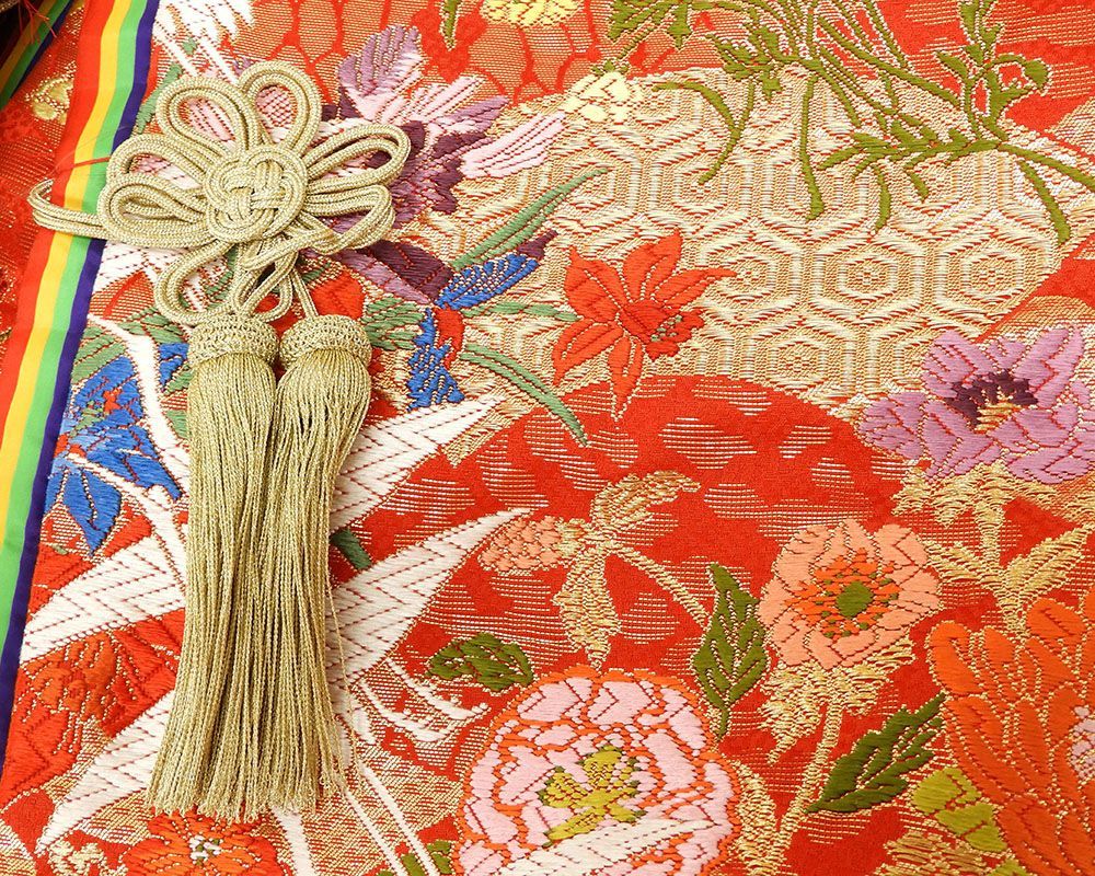 色打掛 正絹 吉祥四季花舞鶴模様 打掛 花嫁衣裳 婚礼 リサイクル 着物 
