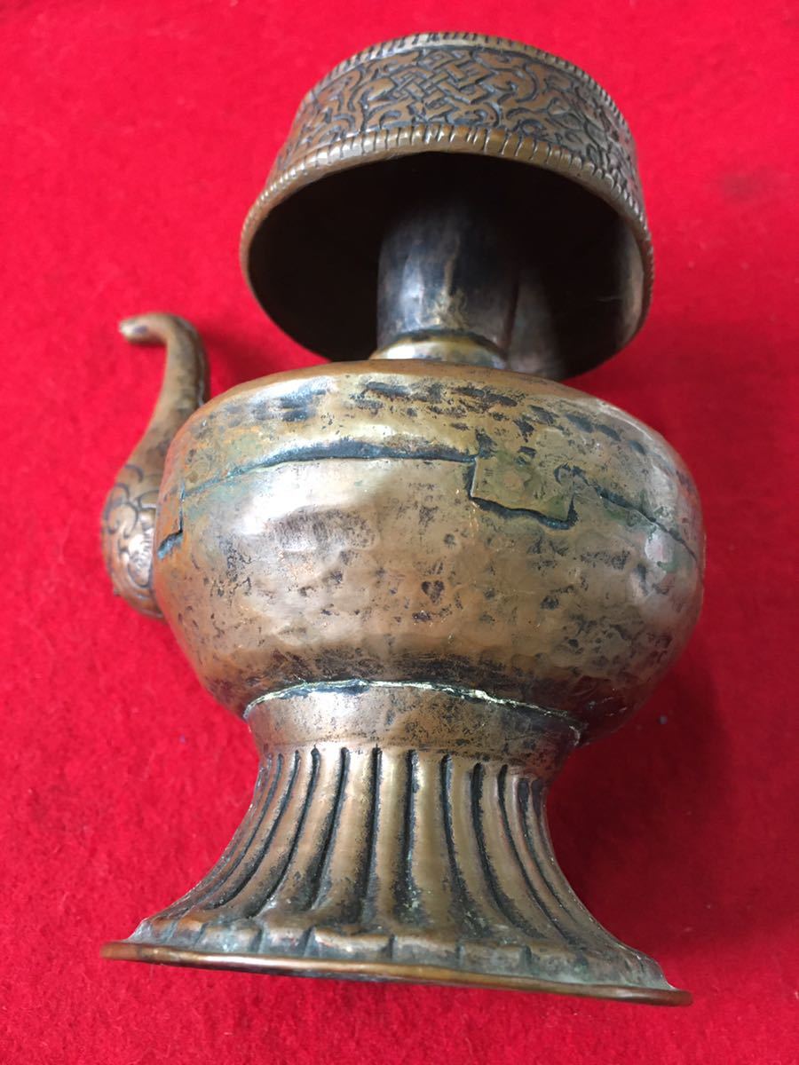 中国 古銅 チベット仏 仏像 置物 木製台座付 M R9063 中国 古銅