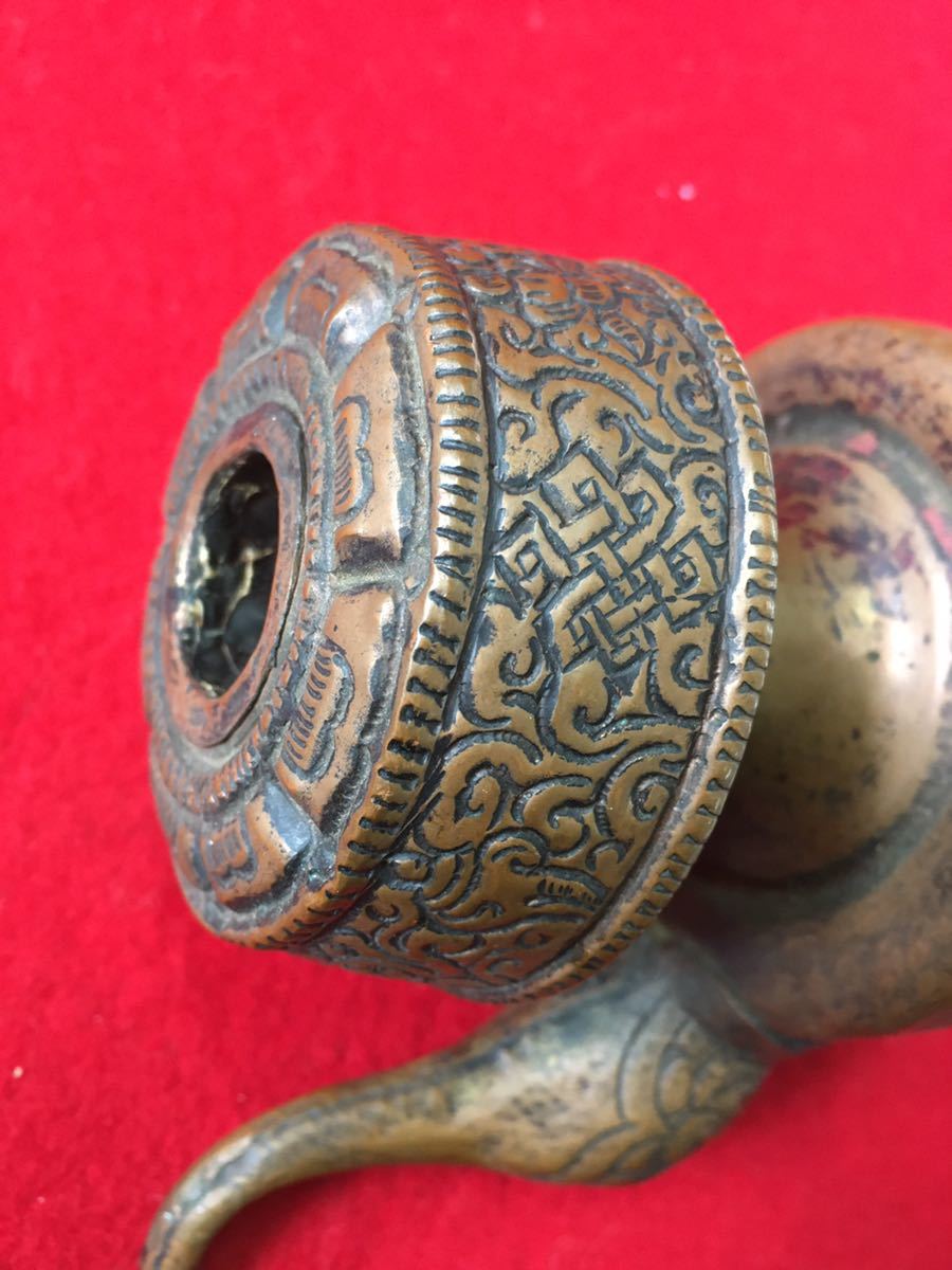 中国 古銅 チベット仏 仏像 置物 木製台座付 M R9063 中国 古銅