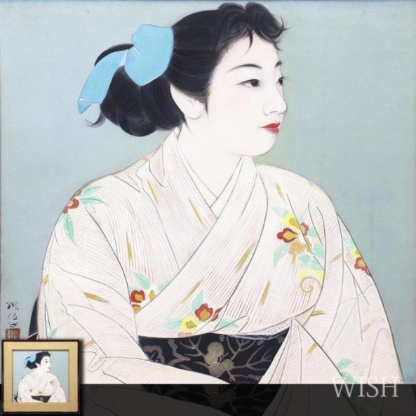 【真作】【WISH】梶原緋佐子 日本画 10号大 金泥仕様 絹本 ◆和美人名品 　　〇女流巨匠 日展参与 師:菊池契月 京都市文化功労者 #22102290