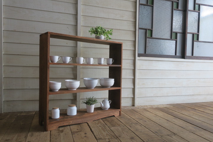 希少極上重厚!美品!古い木味 総栗 無垢材 アンティーク シェルフ☆収納 