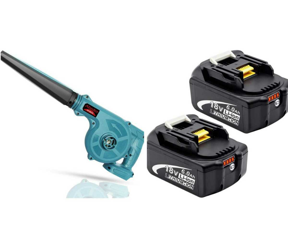 コードレスブロアー青＋BL1860B2個 powerbattery 赤4段残量表示付 マキタ互換 BL1860等使用可能