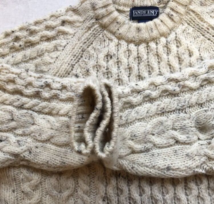 90s LANDS'END ランズエンド セーター ニット ウール クルーネック 白
