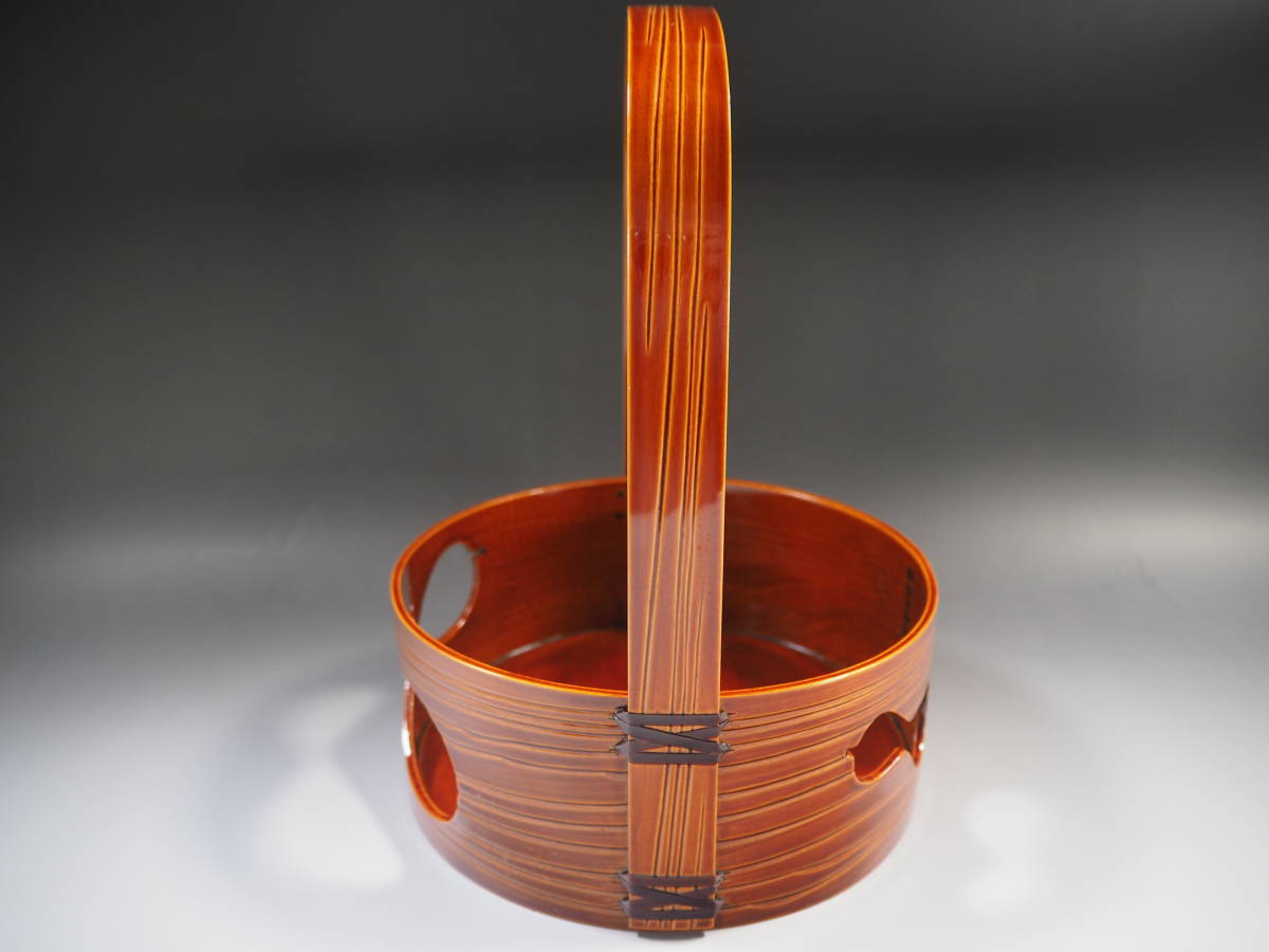 莨盆 春慶塗 瓢透し手付 春次 紙箱入 茶道具 漆器 伝統工芸品