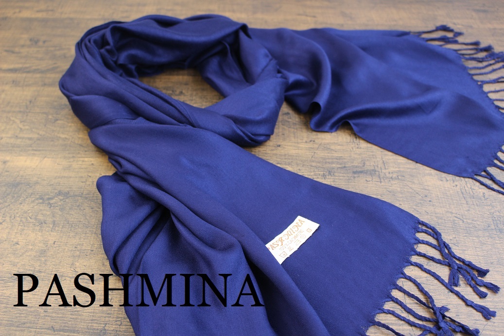 新品【パシュミナ Pashmina】無地 Plain ネイビー 紺 NAVY 大判 ストール カシミア100% Cashmere