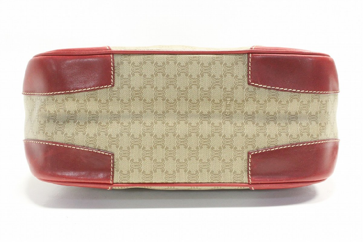 1円 良品 CELINE セリーヌ PVC マカダム セカンド バッグ ブラウン K93 1円☆正規良品セリーヌコインケース がま口 マカダム柄 PVC 茶