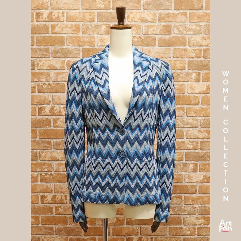 1円/秋冬/MISSONI/IT42サイズ/ジグザグ柄 ニットジャケット イタリア製