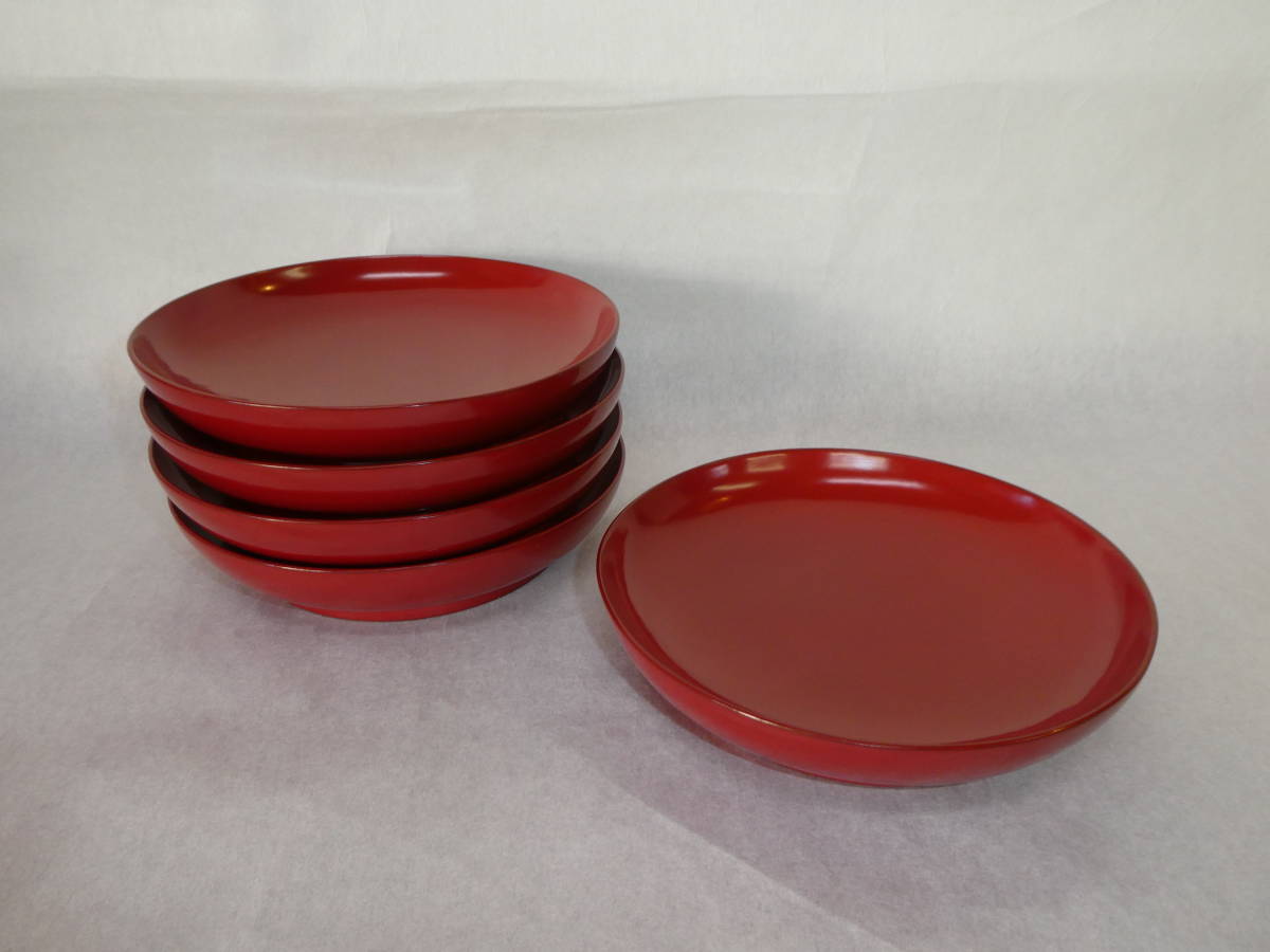 □1）輪島塗 極上（金森貞吉）研出皿 5客明治時代 美品□