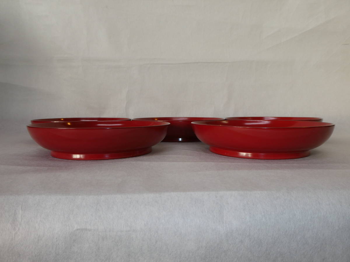 □1）輪島塗 極上（金森貞吉）研出皿 5客明治時代 美品□