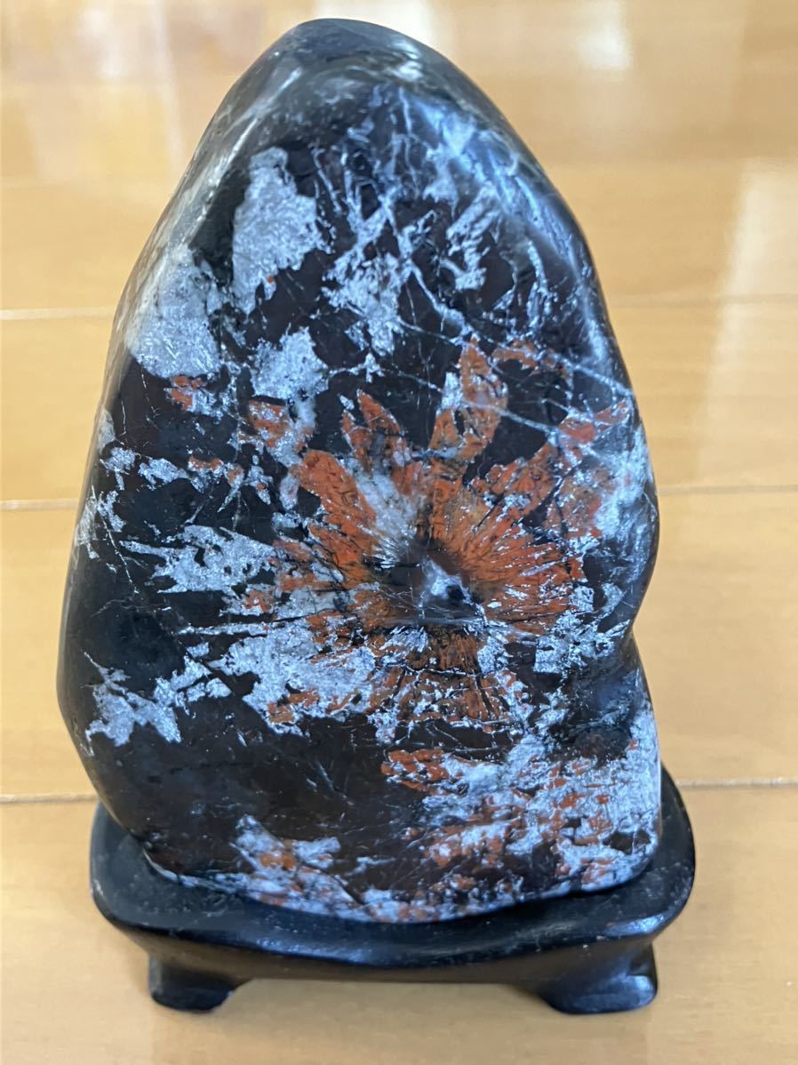 サバ花 菊花石 剣山形 根尾 鑑賞石 水石 盆石 自然石 木製台座付き