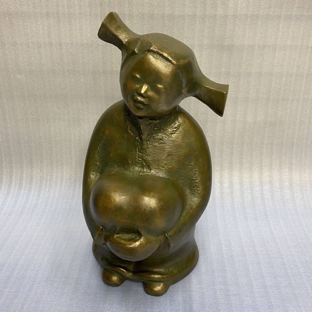 旧家蔵出◇重量級12kg以上 特注品？ 高岡銅器 秀正造 唐子？ 少女