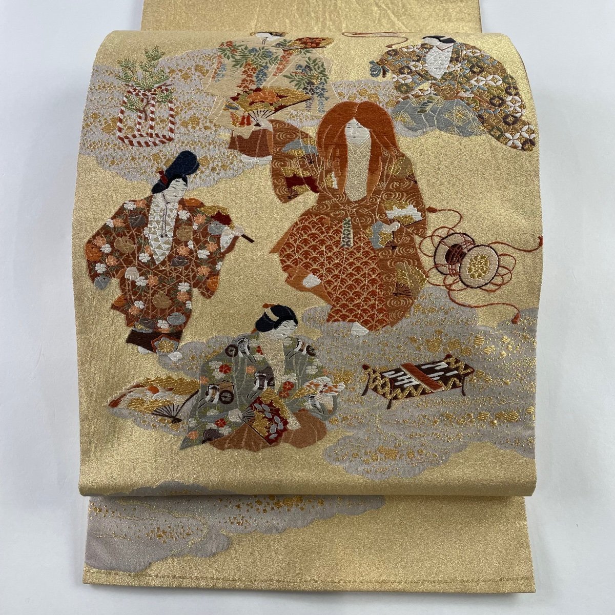 【競ナビ】袋帯 美品 秀品 能 和楽器 金糸 金色 お太鼓柄 正絹 【中古】 美品 袋帯 秀品 松 箔