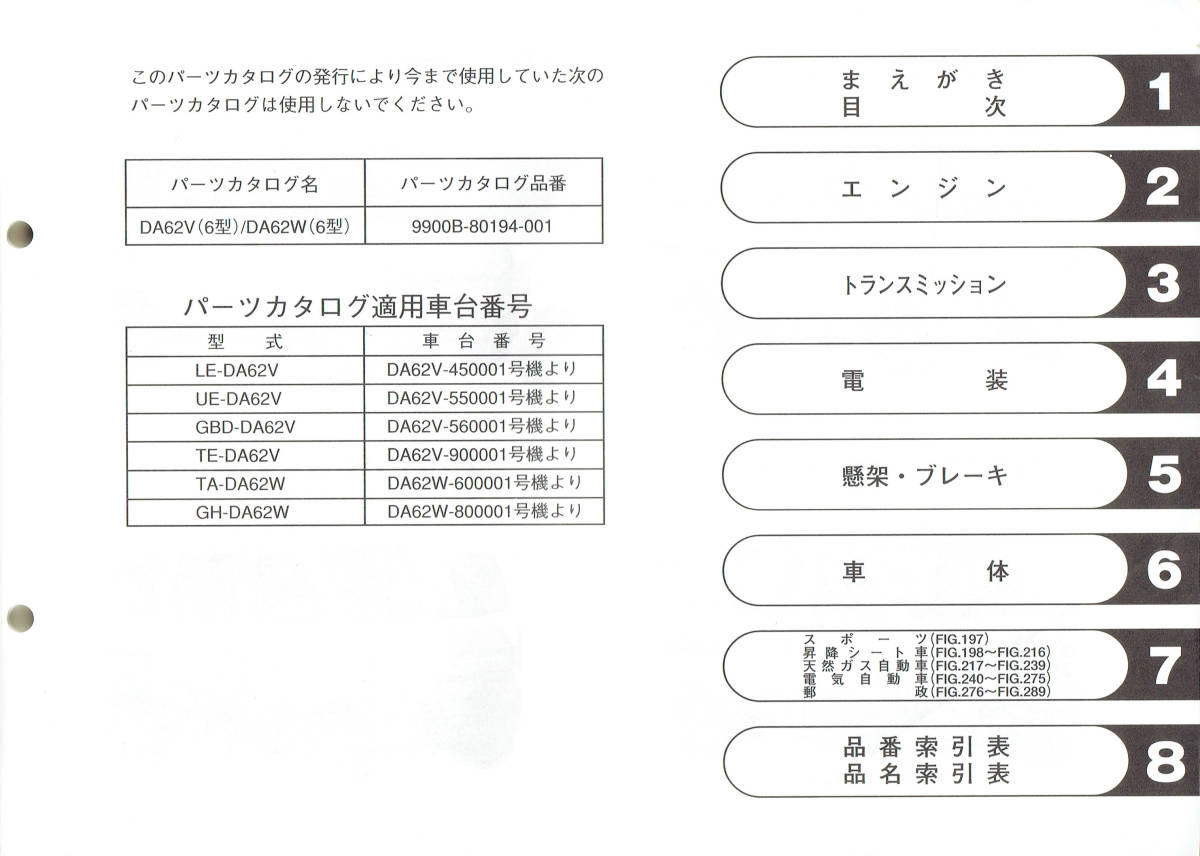スズキ エブリィ パーツカタログ DA62V バン DA62W ワゴン GA PA PU